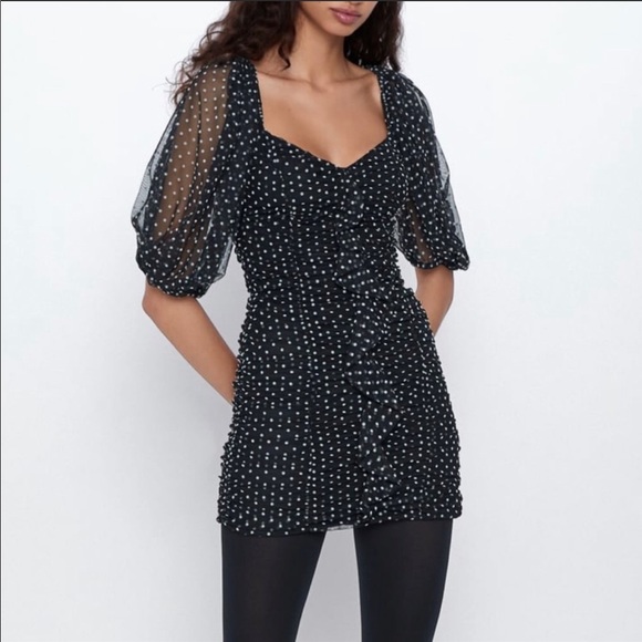 Zara Dresses & Skirts - ZARA Black and White Polka Dot Dress